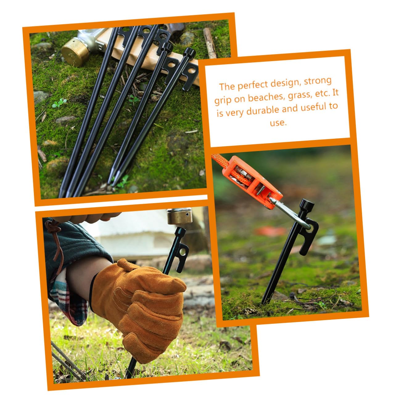 10 pièces Piquets de Tente Métal Épais Lot de Piquets Sol Robustes pour Camping Fixation Bâche et Tente Accessoires de Camping Durables et Réutilisables Résistants Vent et Sols