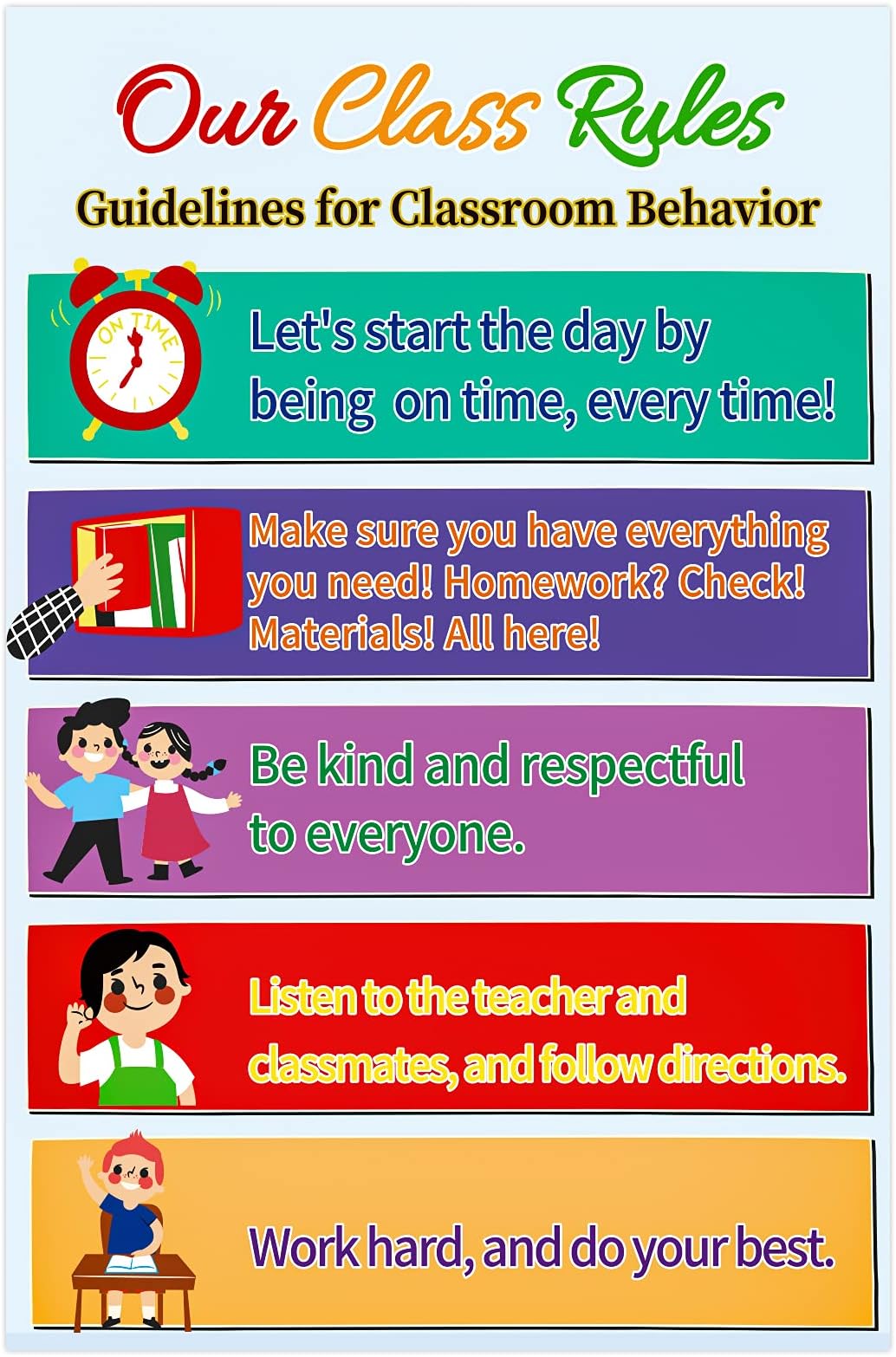 Hohomark Classroom Rules Poster 12"x18" Our Class Rules Poster Classroom Decorations Educational Posters Teacher Back To School Supplies for Preschool Elementary Middle School