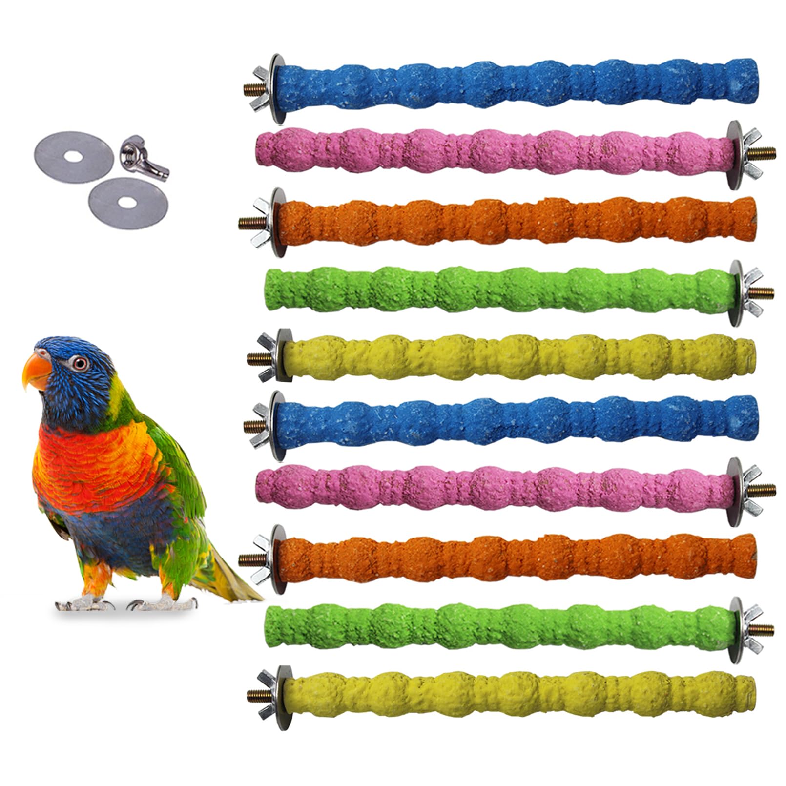 kathson Bird Perch Parrot Stand Cage Accessories Natural Wooden Stick Paw Grinding Rough-surfaced Chew Toy for Cockatiels,Cockatoo,Lorikeet,Conure,Parakeet 10 Pack (Random Color,6.29inch)