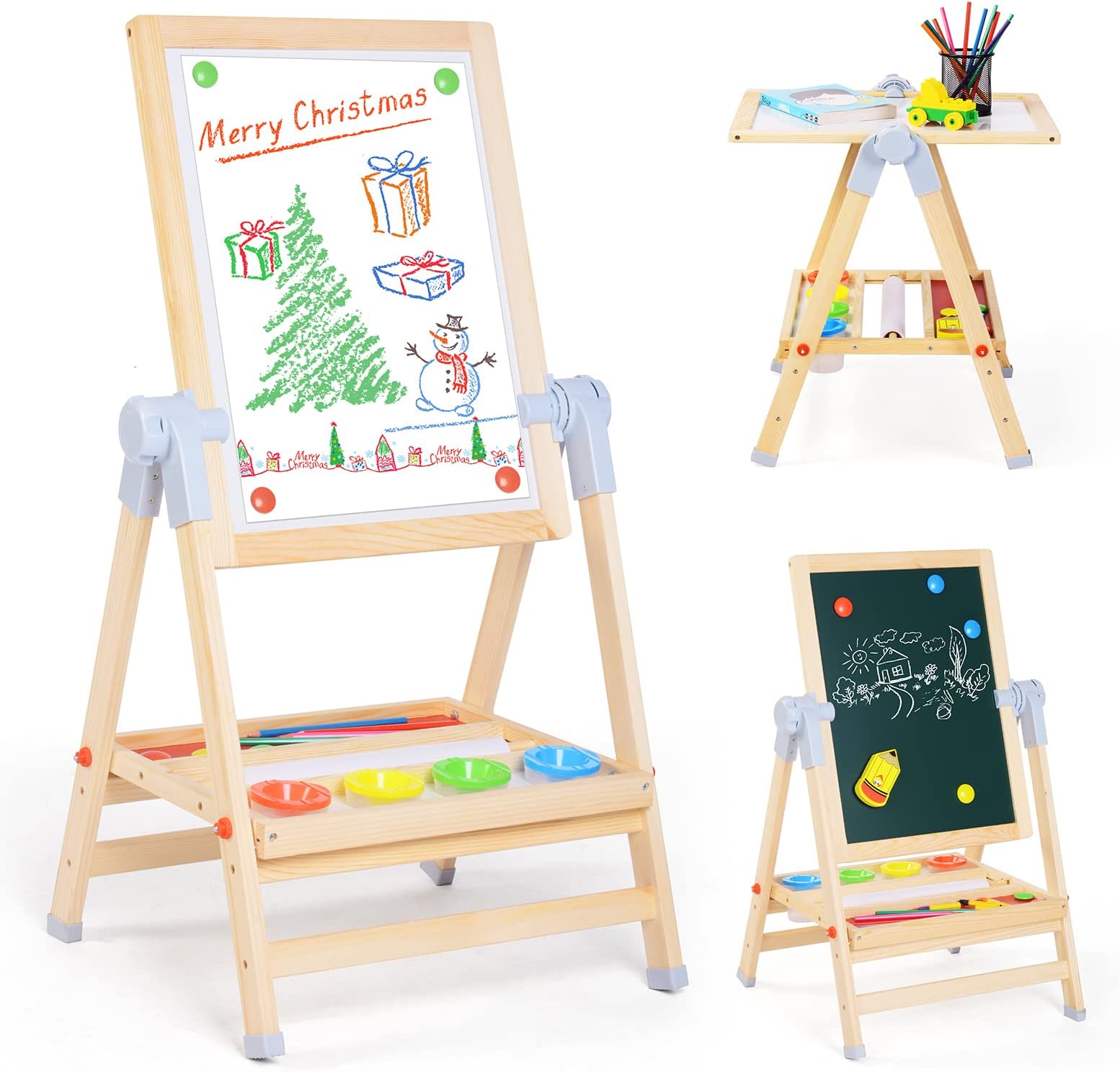 HONEY JOY Art Easel for Kids, 3in1 DoubleSided Wooden
