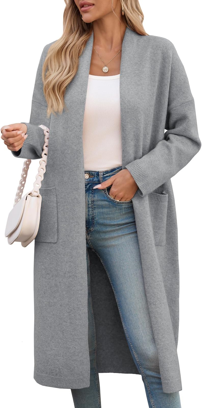 Womens Extra Long Cardigan Sweaters Oversized Chunky Knit Open Front Long Sleeve Casual Duster Coat with Pockets