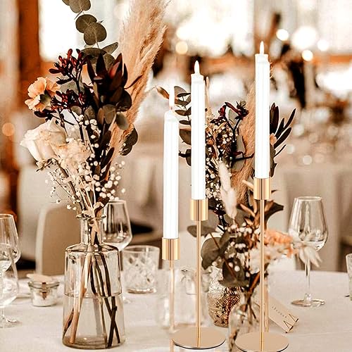 Miniatura 6 de LOKUME Juego de 12 portavelas dorados, portavelas cónicos, portavelas altos para centro de mesa, portavelas decorativos para bodas, repisas,