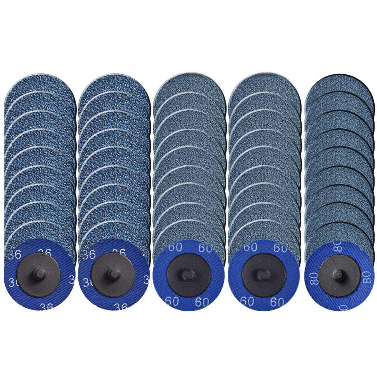 Tshya Quick Change Grinding Disc, 50 Pcs 2 inch Sanding Discs for Die Grinder Accessories, Zirconia Coated 36/60/80 Grit for Surface Prep