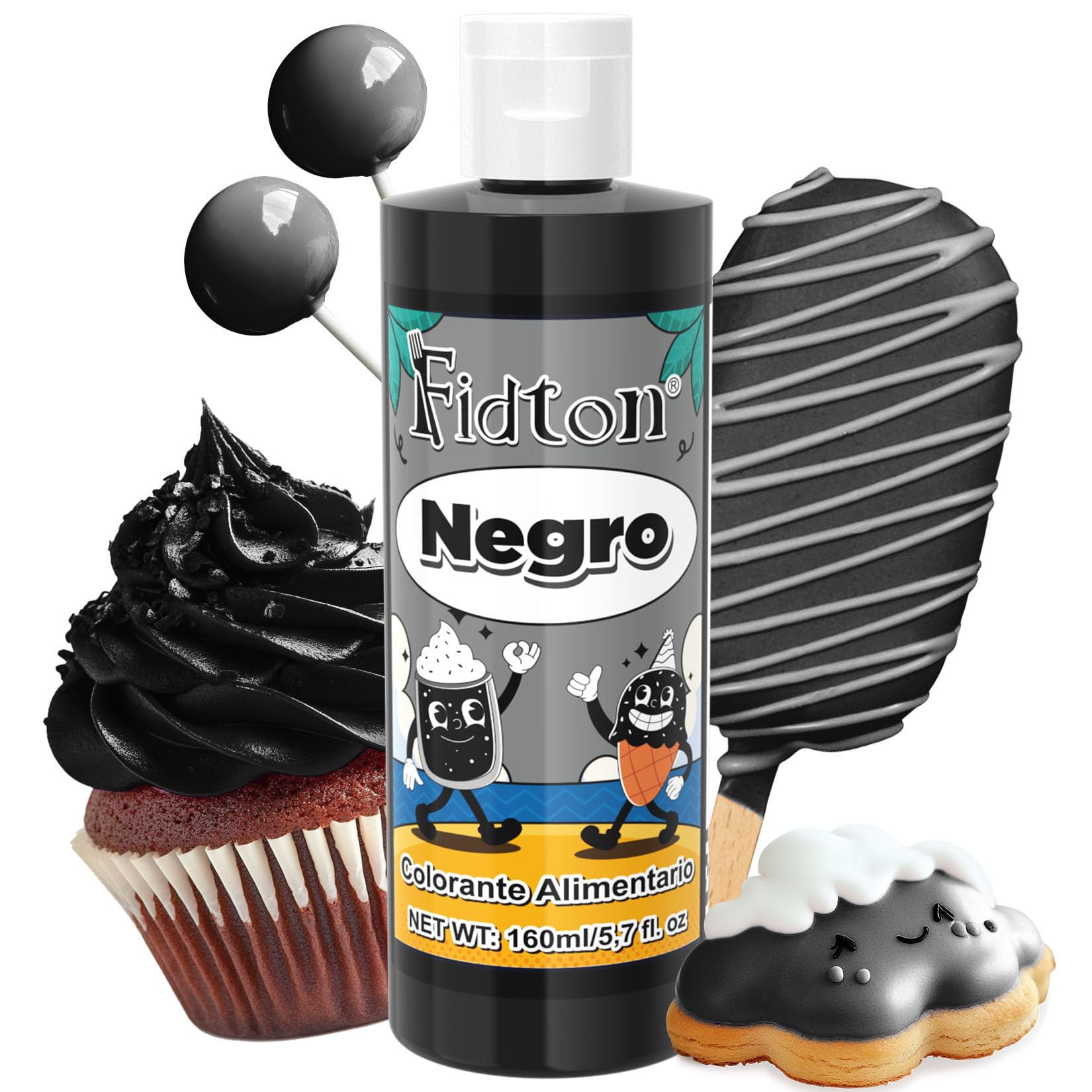 Colorante Alimentario Negro 160 ml - Altamente Concentrado para Decoración de Pasteles, Fondant y Macarrone