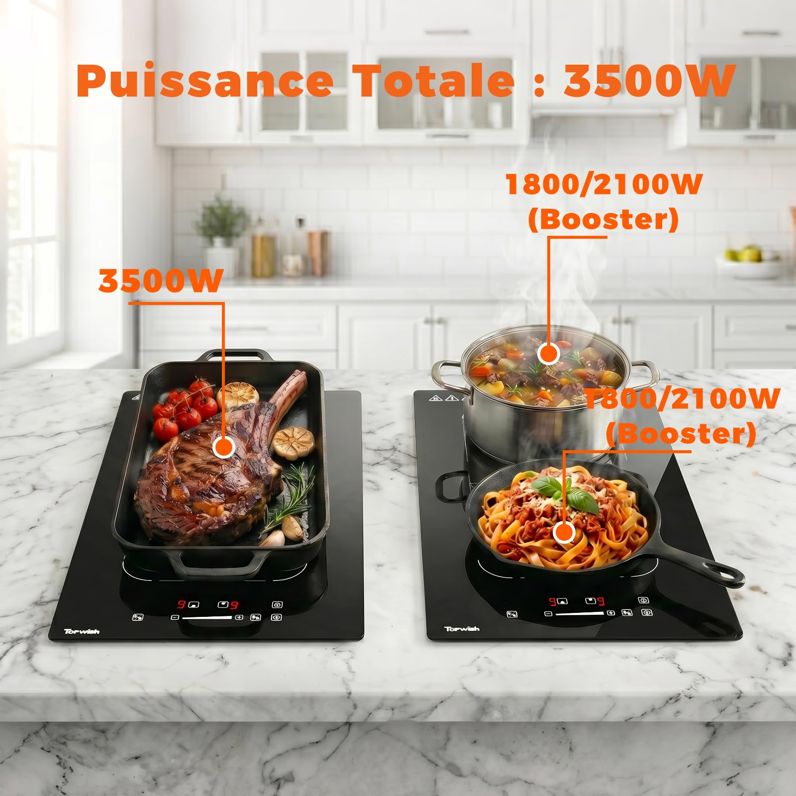 Topwish Plaque Induction 2 Feux, Plaque de cuisson induction zone flexibles