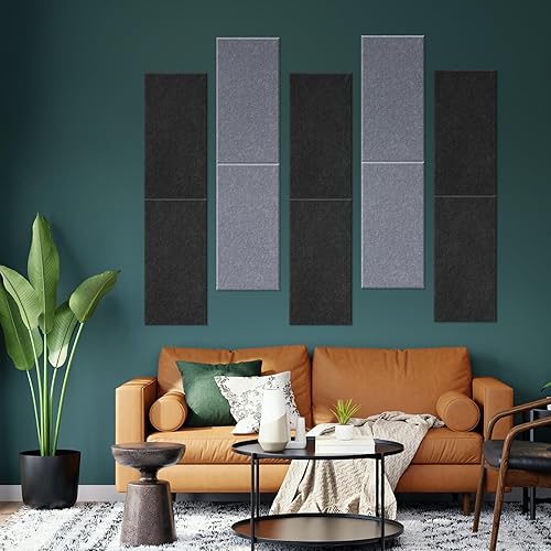 Miniatura 10 de Paquete de 6 azulejos de fieltro para pared, paneles acústicos decorativos, paneles de absorción de sonido de pared, ideales para reducir el eco y