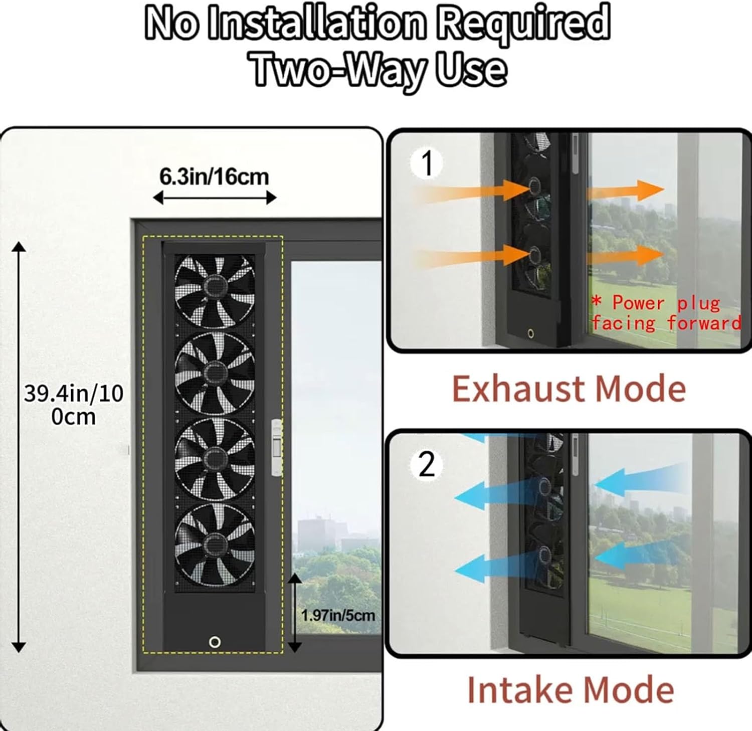 39.4-41.5 Inch Vertical Window Fan For Sliding Windows –Stepless Speed Control (0-2800 Rpm) Window Exhaust Fan Waterproof Vertical Window Fan With Living Rooms Bedroom Attics Garages