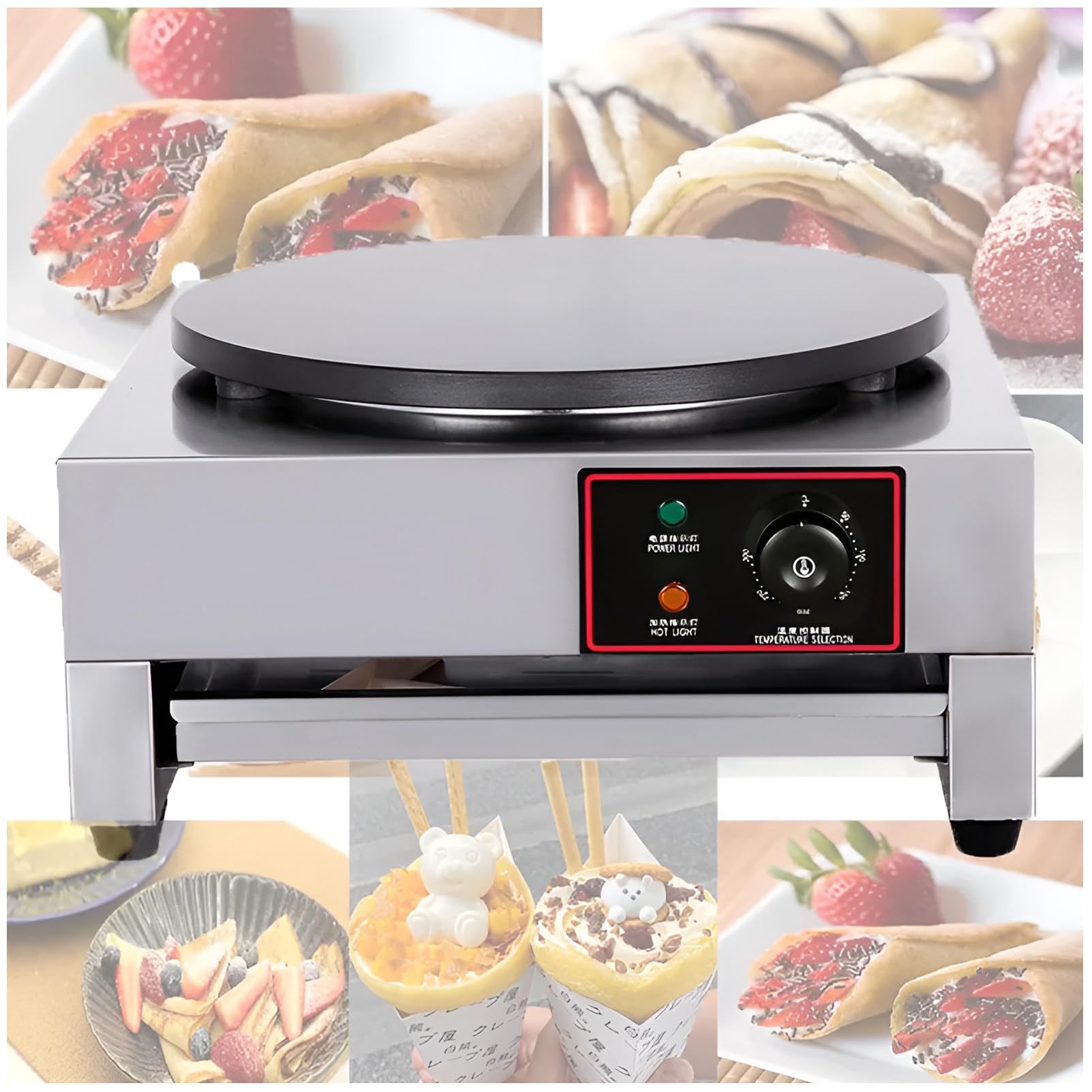 asdchZen 15.7'' Commercial Electric Crepe Maker Machine, Pancake Baking Machine,Non-Stick,Adjustable Temperature 50-300℃