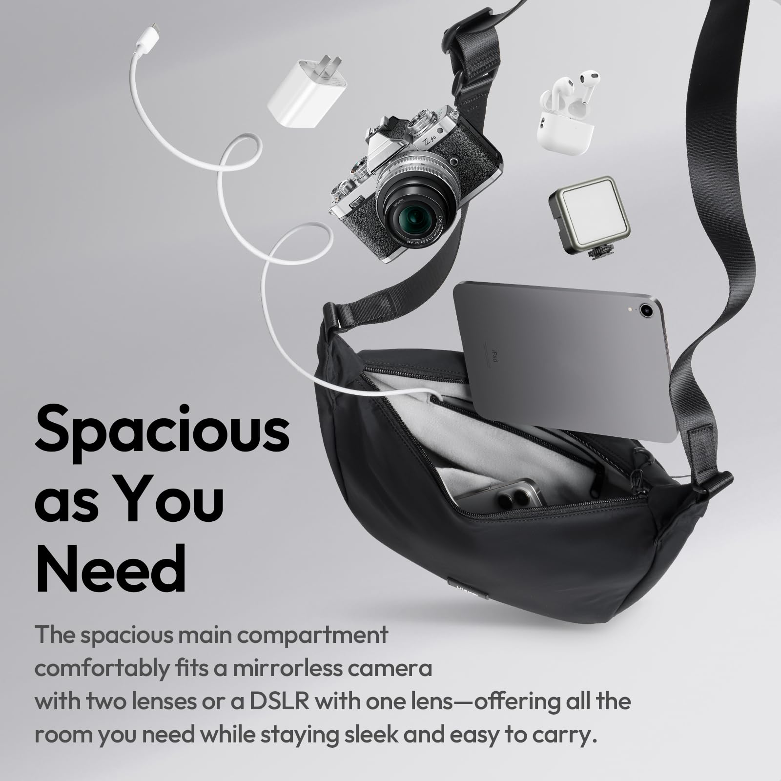ULANZI Kameratasche Schultertasche Kameratasche Sling Bag Stilvoll mit Trennwänden Leichte Aufbewahrungstasche für DSLR-Kamera Kamerazubehör Reise Outdoor Fotografie Tasche (Schwarz)