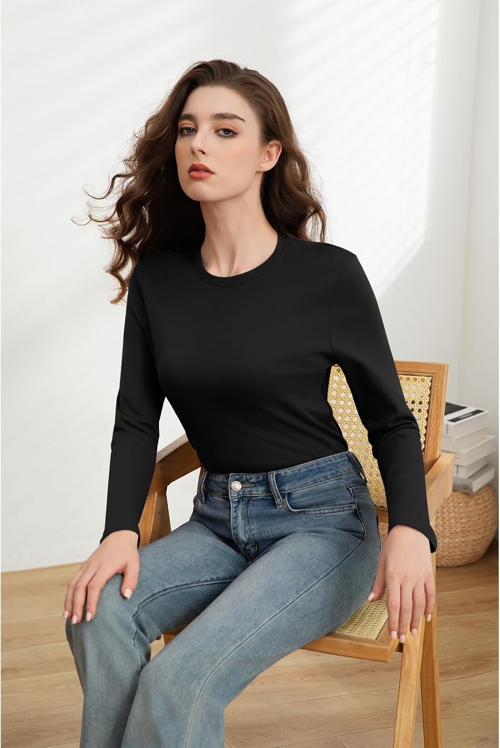 Cotton Long Sleeve Shirts for Women Crew Neck Tee Tshirts Casual Plain Basic Fall Tops Loose Fit - Image 5