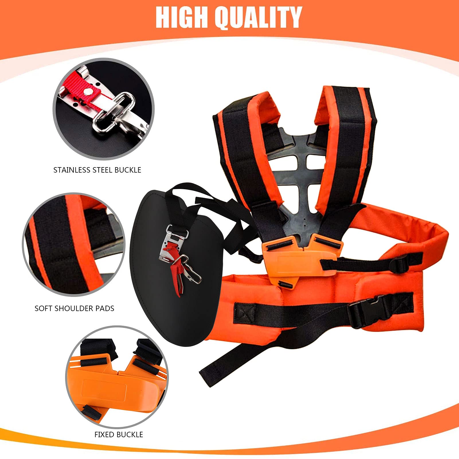 Cortadora de Césped con Arnés de Doble Hombro, Correa de Hombro Ajustable para Desbrozadora o Jardinería (Naranja)