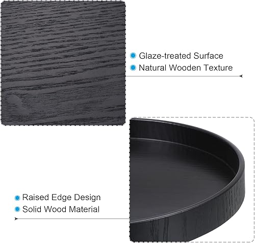 Miniatura 3 de PATIKIL Bandeja de madera para servir de 10 pulgadas, paquete de 2 bandejas decorativas redondas para decoración del hogar, portavelas de mesa de