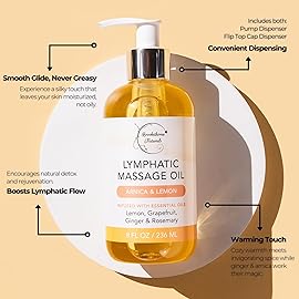 Lymphatic Massage Oil for Massage Therapy | 100% Natural Lymphatic Drainage Oil | Premium Quality with Arnica, Lemon & Ginger | for Post Surgery Recovery & Detox | 8oz by Brookethorne Naturals