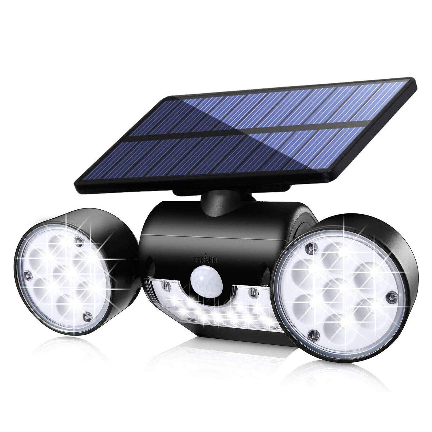 Wedd Luci solari da esterno, luci di sicurezza solari a led, con sensore di movimento a doppia testa Faretti Applique a 360 ° con movimento solare orientabile