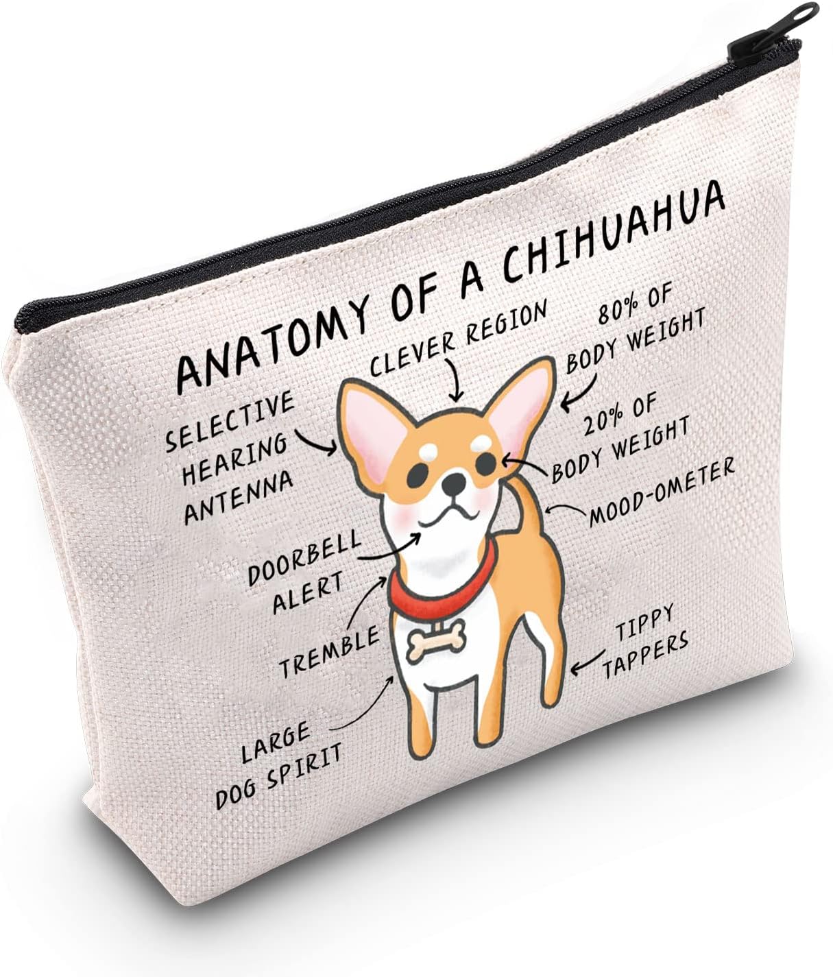 G2TUP Anatomy of a Chihuahua Makeup Bag - Chihuahua Mom Cosmetics Travel Pouch - Dog Pet Lover Gift (White)