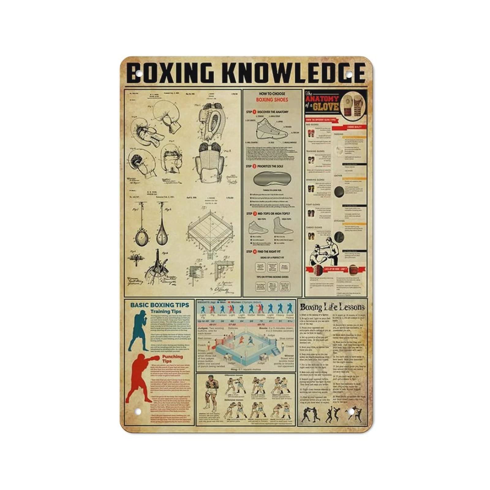 AOOEDM Boxing Knowledge Wall Metal Tin Sign for Home Bar Pub Kitchen Wall Art Deocr Man Cave Vintage Metal Sign Poster Plaque Signs Quotes Sign