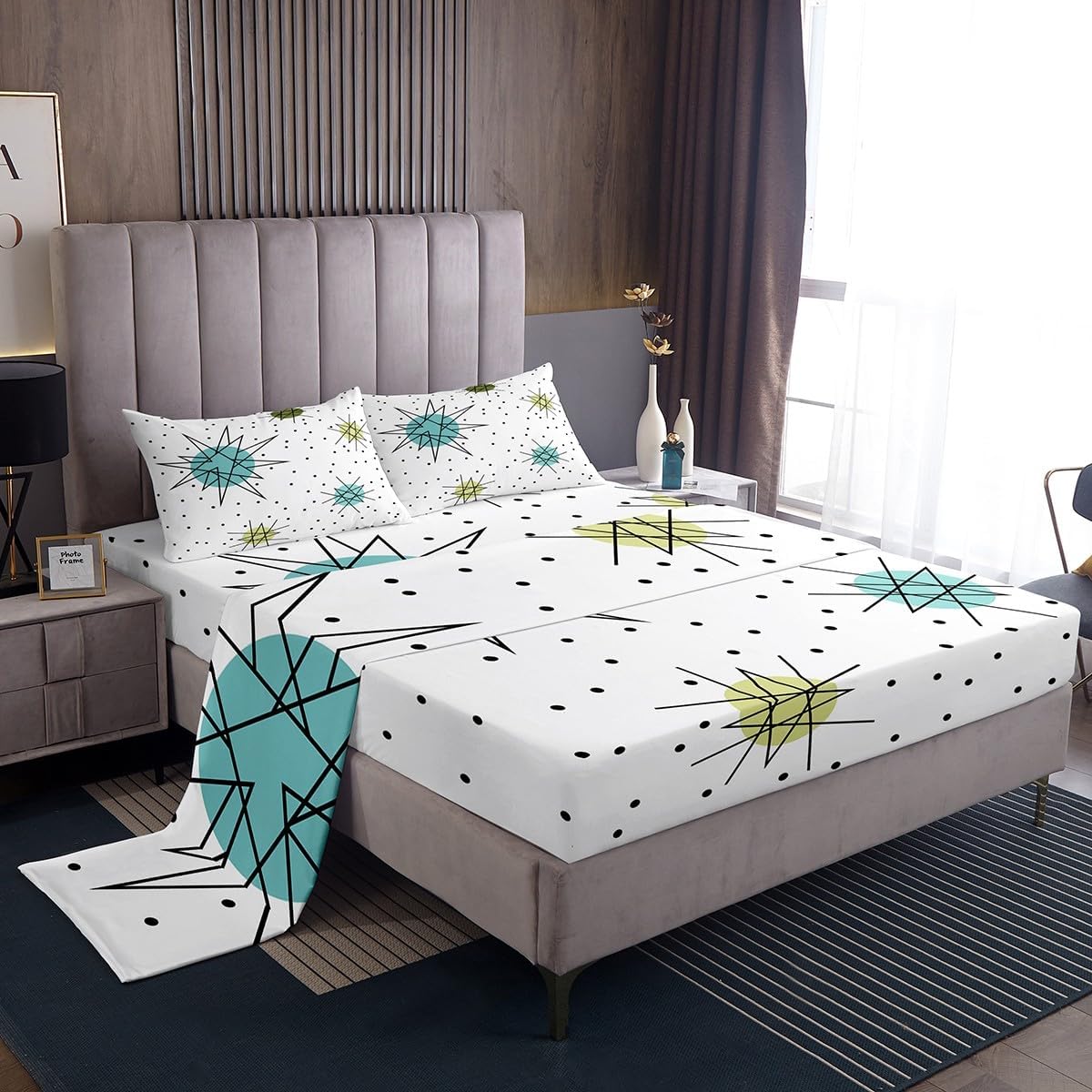 Erosebridal 幾何学模様 水玉模様 ベッドセット モダン ミッドセンチュリー ベッドシーツセット、ボーホー ミニマリズム