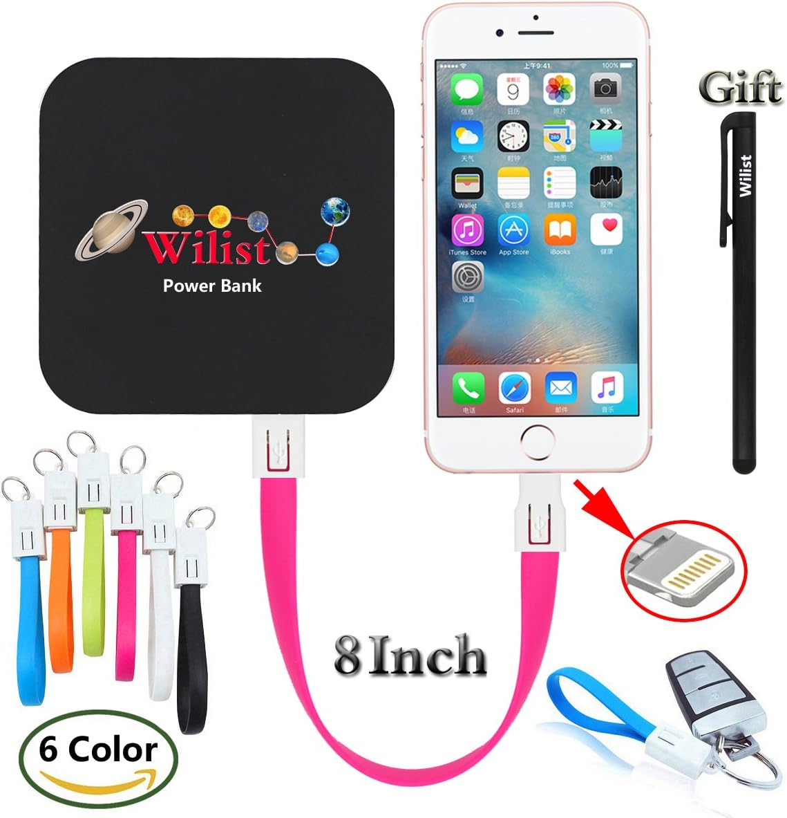 Wilist 6 Pack Short Apple Lightning Cable with Keychain iPhone Cable 8Pin Lightning to USB Cable Data Sync Fast Charging Cord Support Quick Charge 3.0 and 2.0 Charger for iPhone 5 6 7 iPad iPod 8 Inch