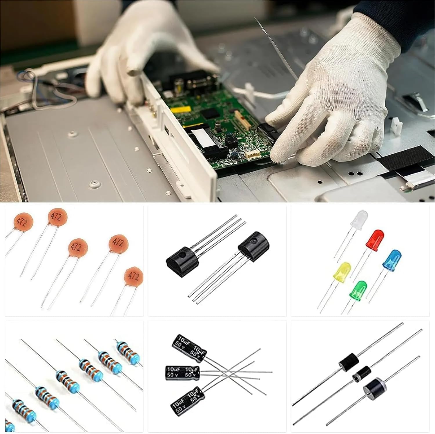 Resistor Kit 4sets Electronic Components Starter Kit Resistor Capacitor LED Diode Transistor Assortment Pack for DIY(1*Complete Box Set)