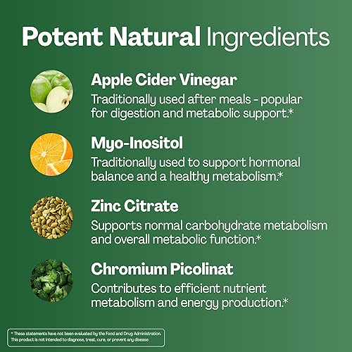 Miniatura 6 de URVI Gomitas de apoyo al azúcar en la sangre 300 mg de vinagre de sidra de manzana, 150 mg de mio-inositol, cromo y zinc sin azúcar sabor manzana