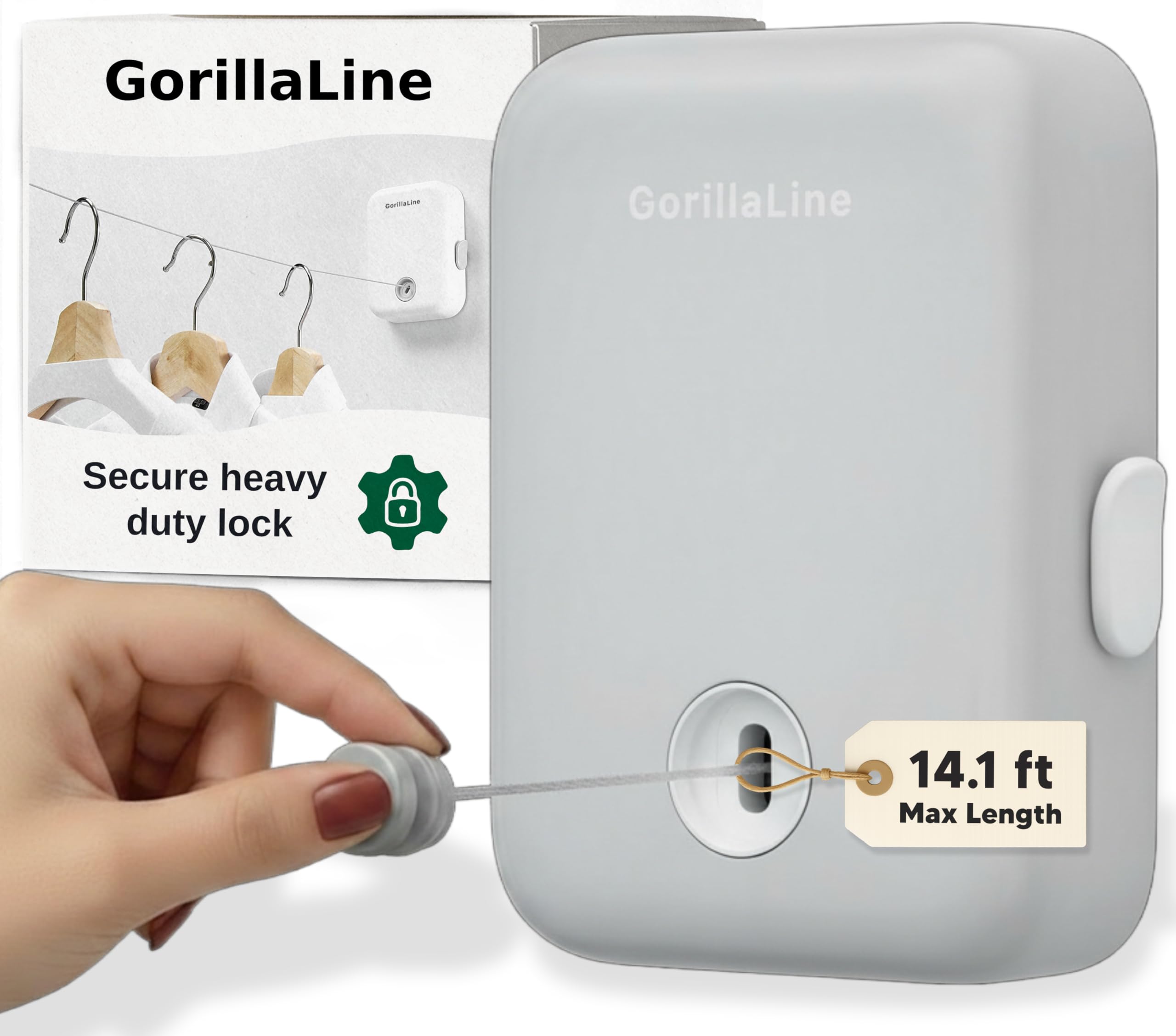 GorillaLine Retractable Clothesline, Indoor and Outdoor, Heavy Duty Wall Mounted Laundry Line, Space Saving Drying Rack for Towels, Sheets and Clothing, Stainless Steel, for Bathroom, Balcony or RV