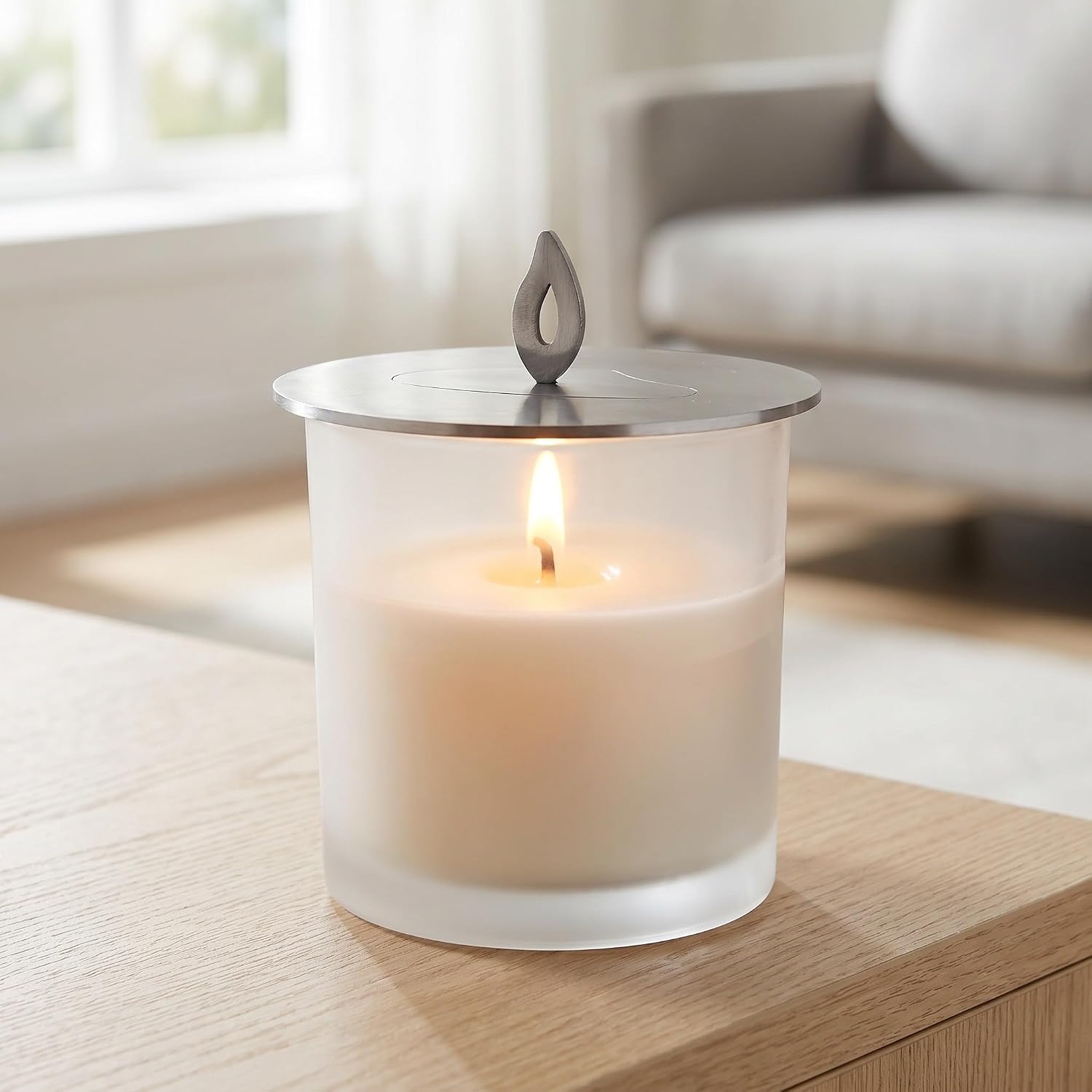 ARTIBETTER 2pcs Silver Candle Topper Cover: 3.2" Stainless Steel Jar Candle Extinguishing Lid, Burning Evenly Replacement Shade for Table Tea Light Flame Control