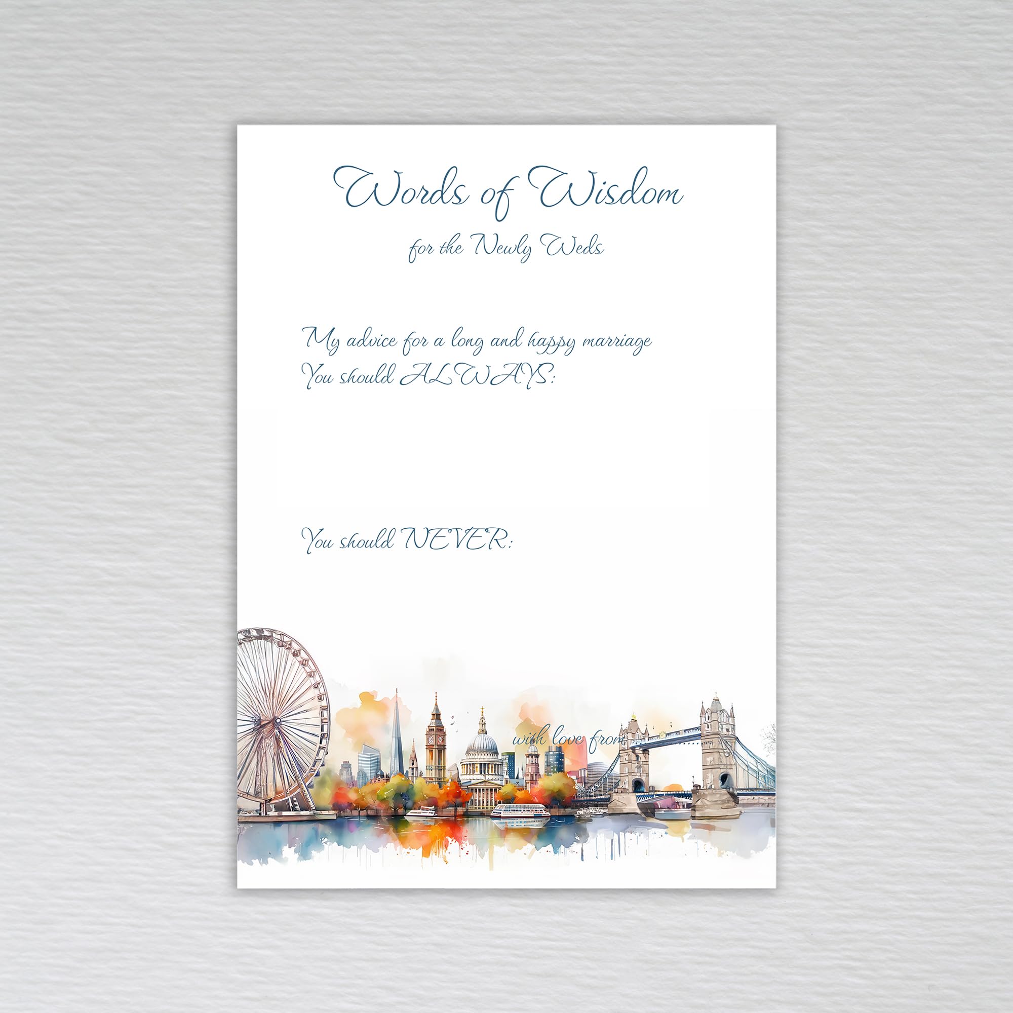 Webspectations London Themed Table Trivia Wedding Icebreaker Table Favours: Watercolour UK British English City of London Skyline Wedding Trivia (Pack of 50 without Envelopes)