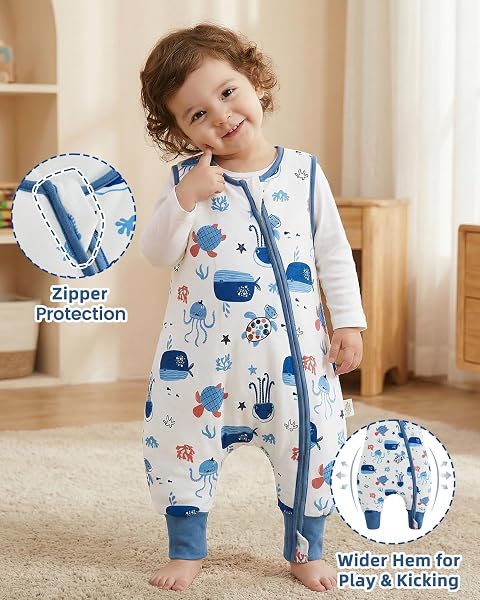 WYTbaby Sacco nanna con piedi, 1,5 TOG, confezione da 2 pezzi, caldo sacco a pelo per tutto l'anno, in cotone, per neonati e bambini e bambine, 6 mesi e 6 anni - 2