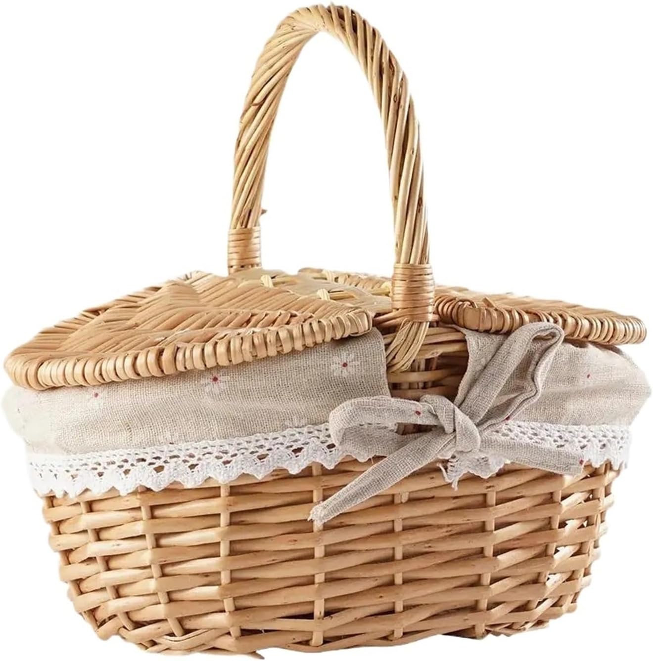 Handmade Willow Woven Picnic Basket with Handle, Multi-Purpose for Outdoor Camping & Fruit Storage(A)