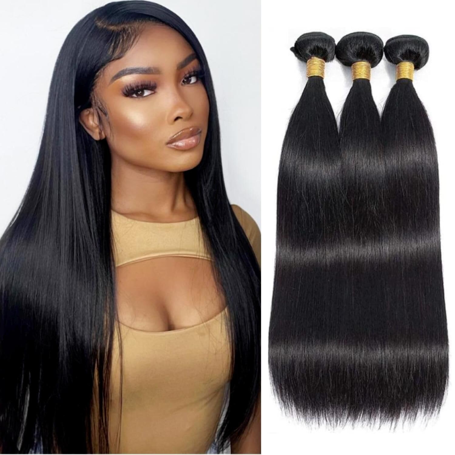 12A Human Hair Bundles 10 12 14 Inch Straight 3 Bundles Human Hair 100% Unprocessed Brazilian Remy Virgin Hair Extensions Natural Black