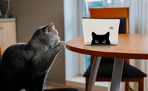 Miniatura 3 de BARPERY Bolsa de maquillaje de ojos de gato negro con cremallera y cremallera, ideal como regalo para amantes de los gatos, adolescentes, niñas,