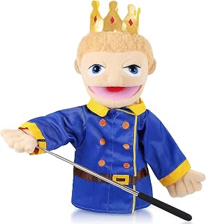 Role Play Hand Puppets Plush with Control Rod Chef Doctor Fireman Pirate Detective Athlete Nurse Worker Hand Puppet Toys for Kids Storytelling Imaginative Pretend Play Teaching Preschool(Prince)