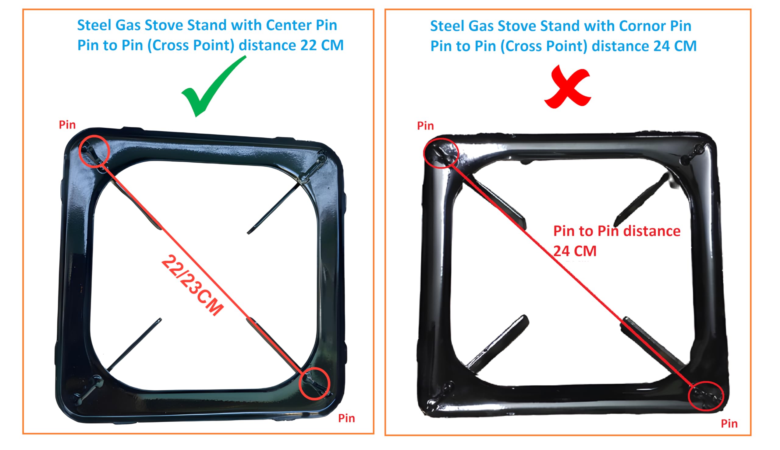 POOJAY - Gas Stove Stand, 2 Pieces, Steel, 22CM