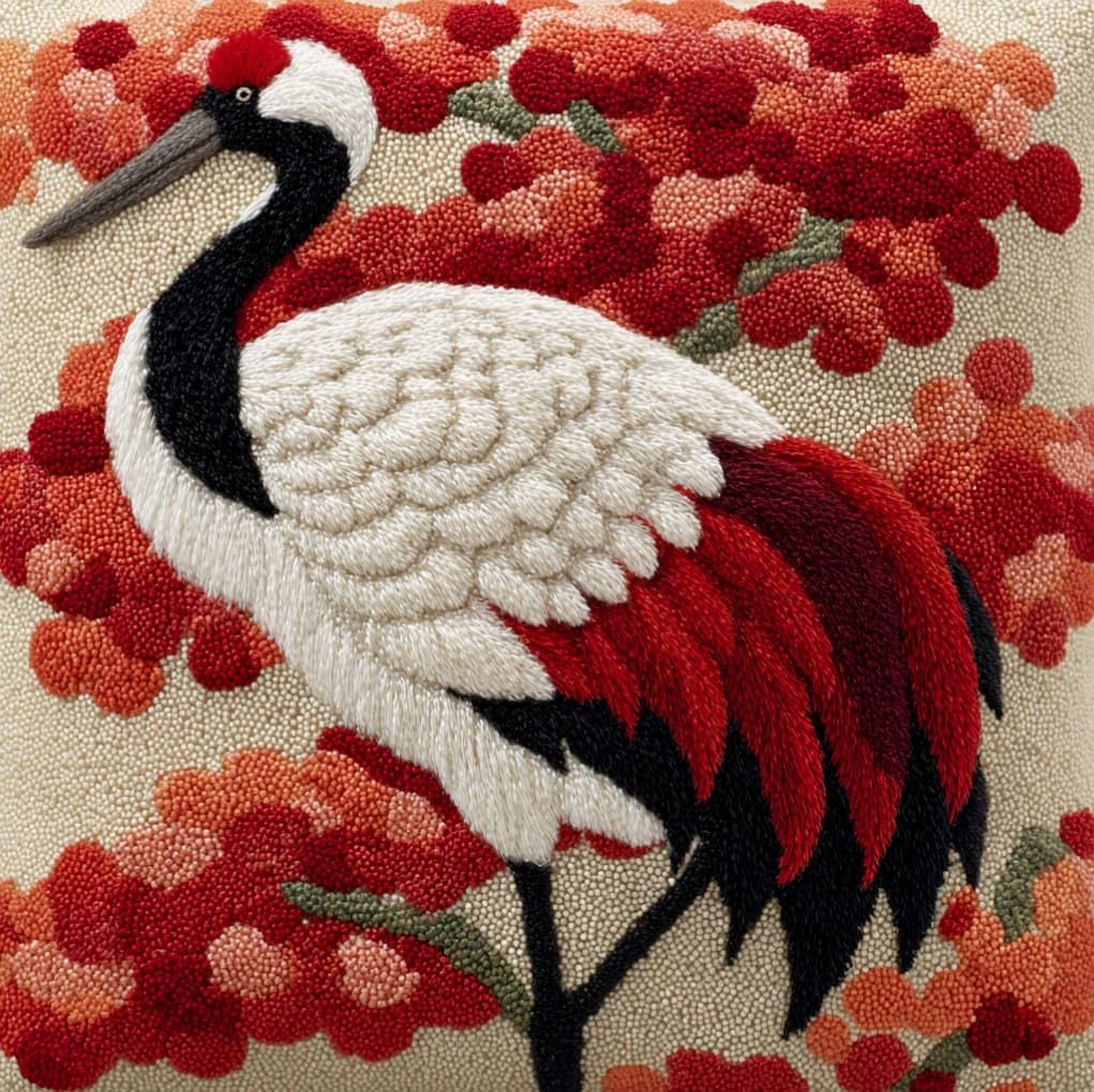 AxiangziK Latch Hook Pillow Cover Kit,Red-Crowned Crane