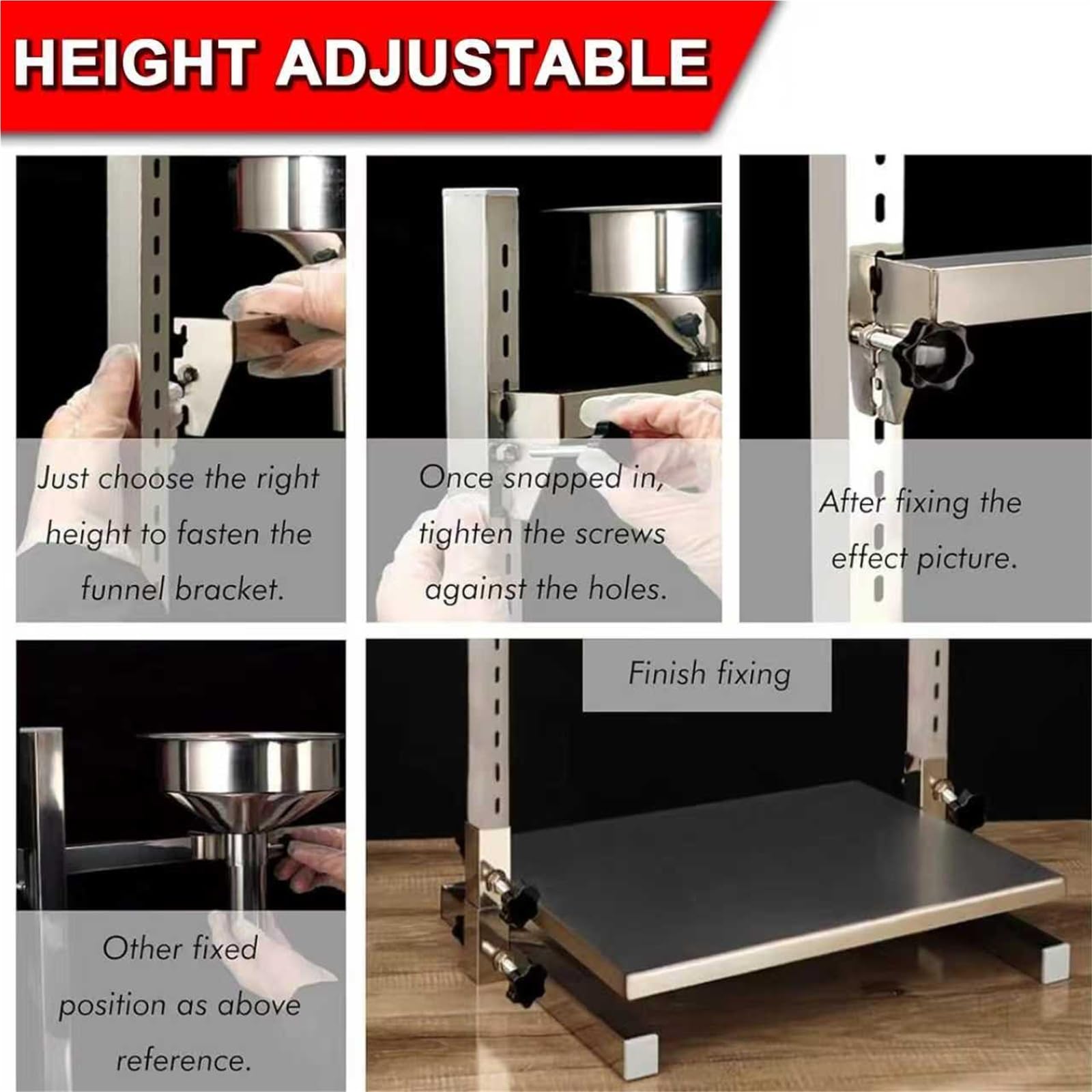 Embudo de llenado manual de tolva de alimentación, diámetro de salida de 6 cm, altura ajustable con soporte de soporte, ideal para embalaje de polvo, líquido y gránulos