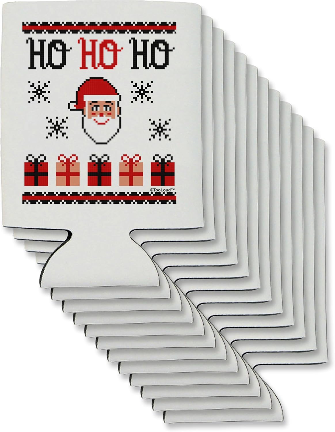 TooLoud Ho Ho Ho Ugly Christmas Sweater Can/Bottle Insulator Coolers - 12 Pieces
