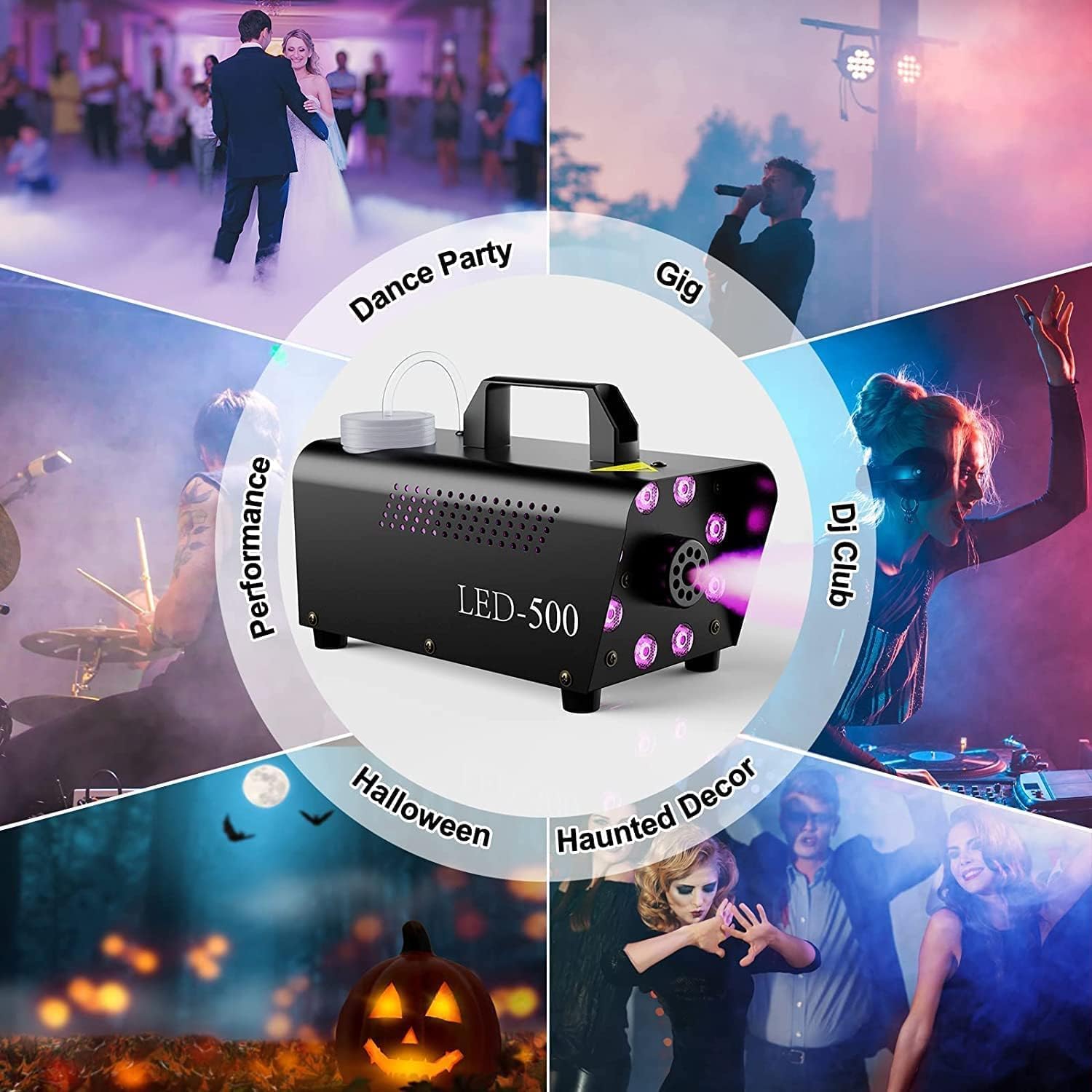 HAKUTA rookmachine, rookmachine met projectielamp en draadloze afstandsbediening voor Halloween, Kerstmis, bruiloftsfeesten, podiumoptredens enz. voor Halloween, Kerstmis