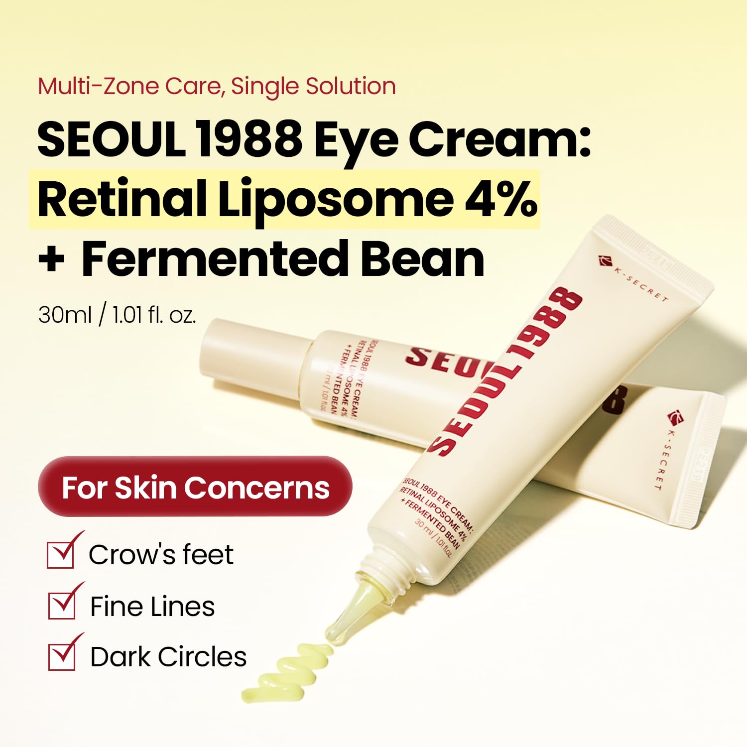 KSECRET SEOUL 1988 Crema de ojos: liposoma retiniano 4% + frijol fermentado, cuidado de arrugas, antienvejecimiento, elasticidad de la piel, pigmentación, retinol, 1.0 fl oz/1.01 onzas líquidas