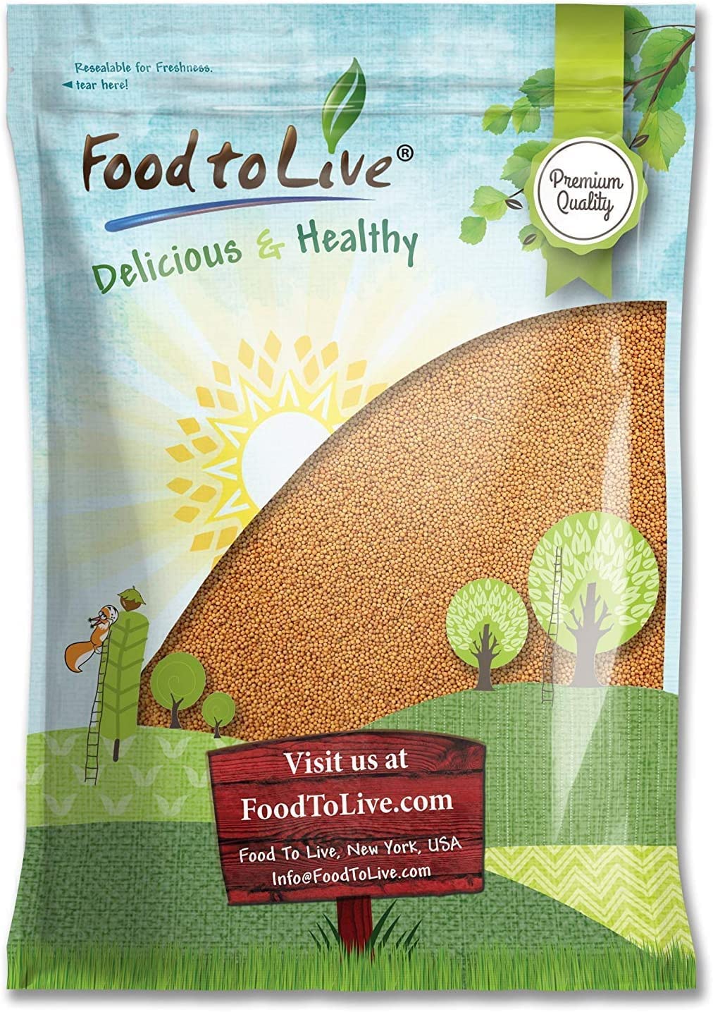 Food to Live Yellow Mustard Seeds, 2.5 Pounds - Whole Spice, Vegan, Kosher, Bulk. Spicy, Pungent Flavor. Rich in Selenium, Fiber