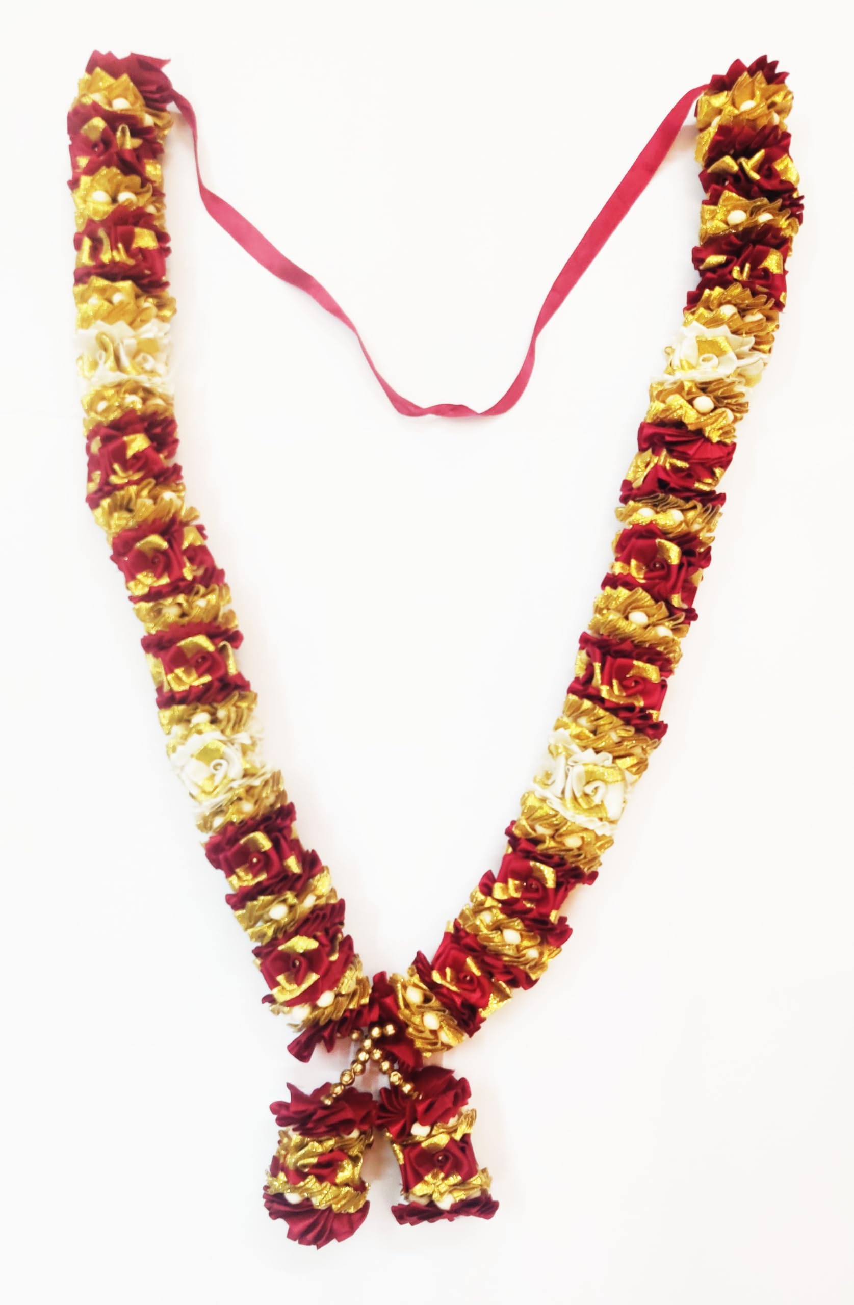 RJ SALES & PROMOTIONS Unisex Adult 25 Inches Satin and Tissue with Plastic Beads Haar Width 1" -Maala for Idols, Photo Frames, Fancy Dress, Marriages Etc. (Maroon)