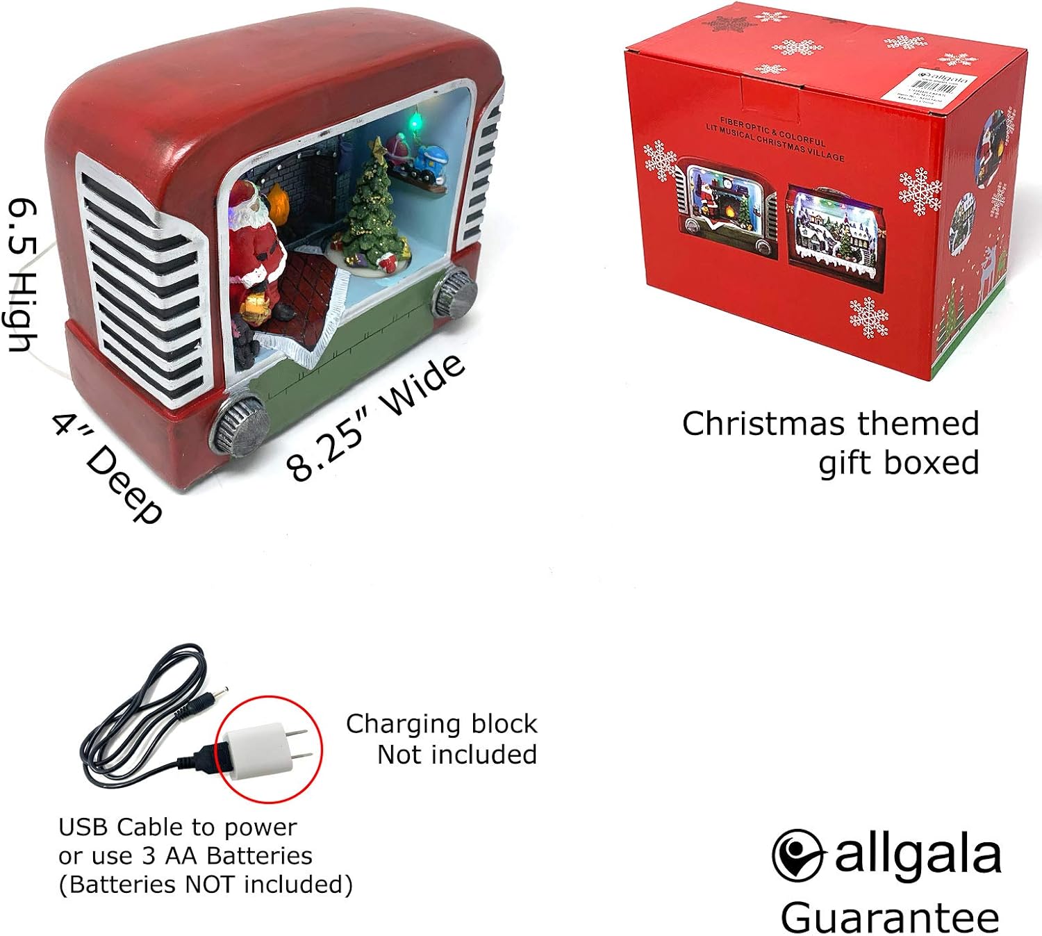 allgala Crafted Polyresin Christmas House Collectable Décor Building House Figurine with USB and Battery Dual Power Source-Old TV and Santa-XH93409 …