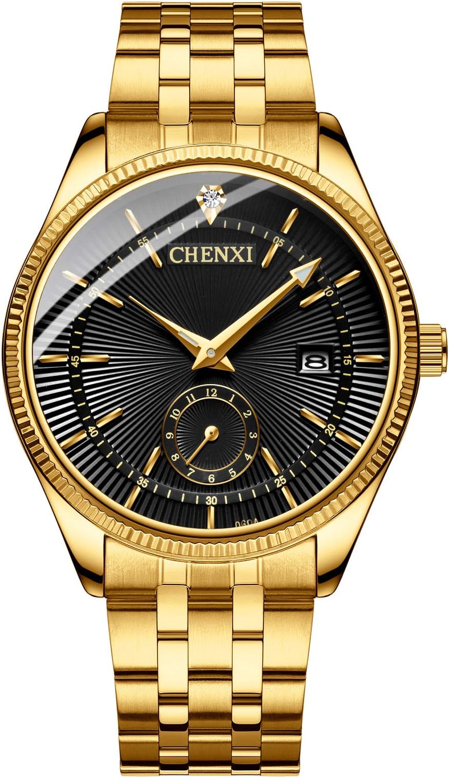 Men's Luxury Analog Quartz Gold Wrist Watches Business Stainless Steel Band Dress Wrist Watch Classic Calendar Date Window 3ATM Water Resistant