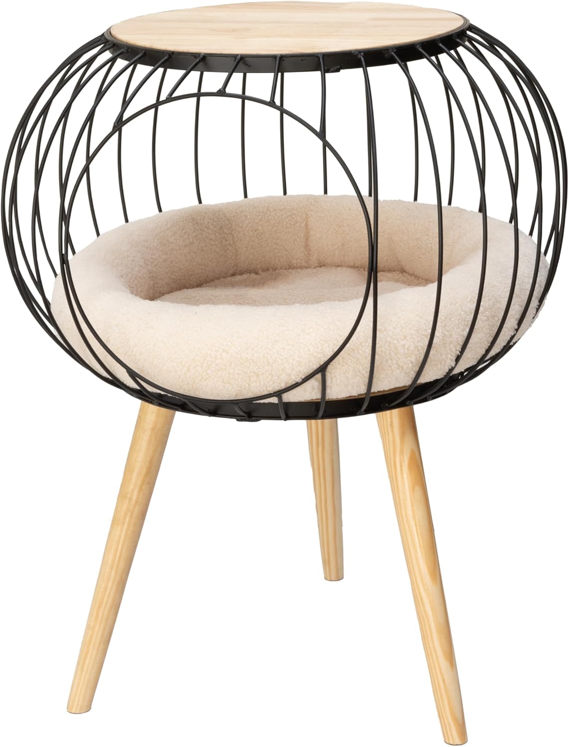 Kitty City Triple Perch Wooden Cat Tower with Scratching Posts & Hanging Toys, Modern Multi-Level Indoor Cat Furniture with Sherpa Beds