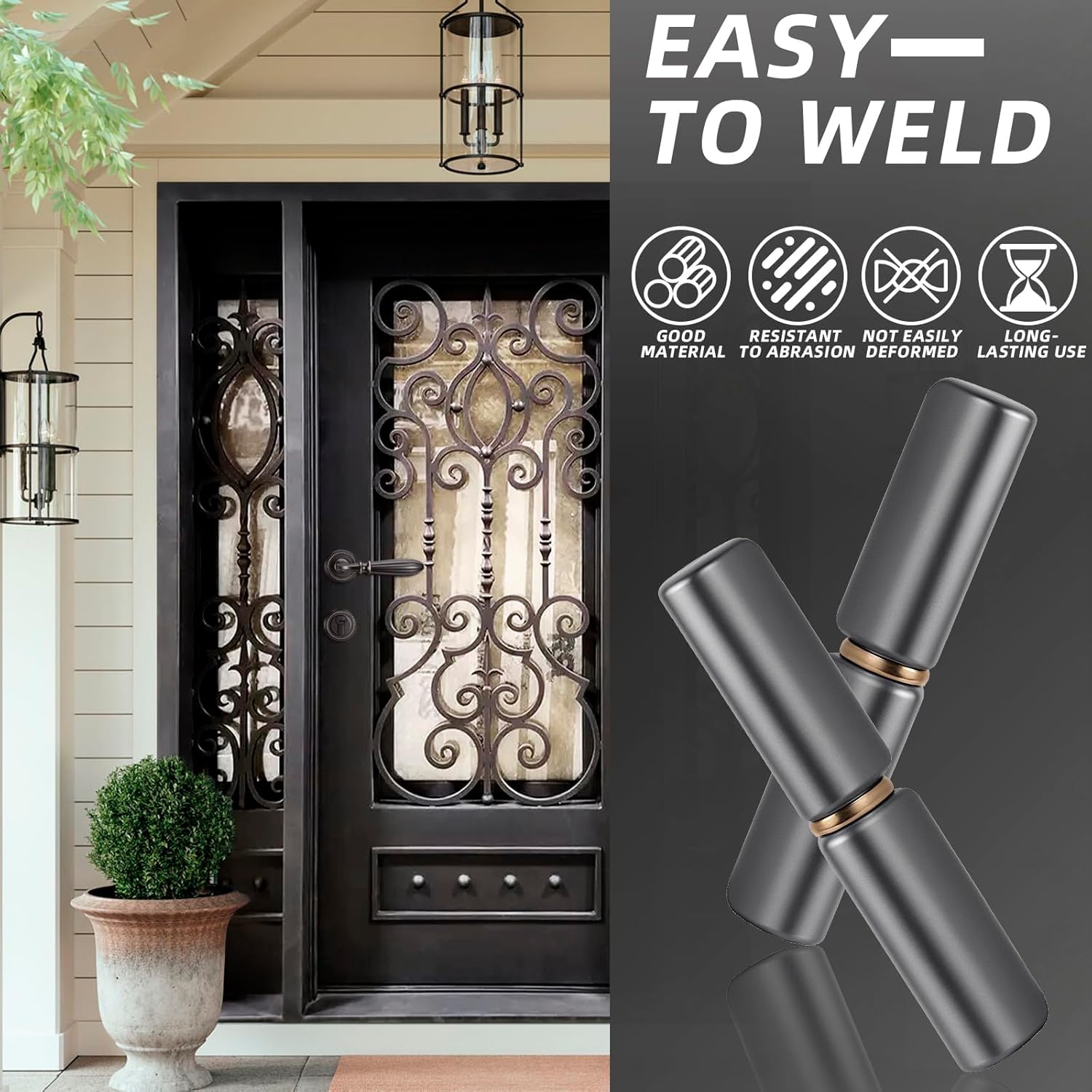 Weldable Hinges, 4PCS Weld On Hinges Heavy Duty, Carbon Steel Weldables Barrel Hing/Long Weldable Barrel Hings for Metal Swing Door, Detachables Hingings, Weld On Bullet Door Hinge for Trailer Ramp