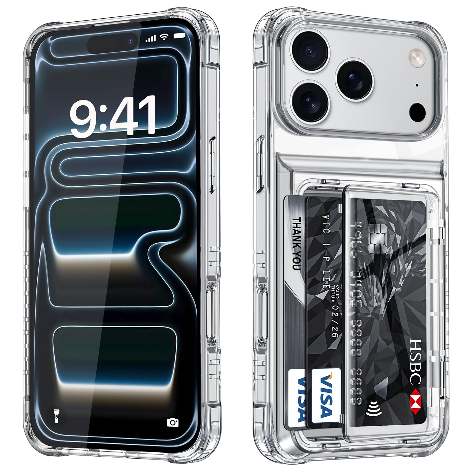 COOLDEN いphone17ProMax ケース カード 収納 背面 クリア 対応 iPhone 17 Pro Max ケース 手帳型 カード入れ 米軍MIL規格 耐衝撃最強 カバー 落下防止 対応 iPhone17プロマックス あいふおん17ケースプロマックス 【3-4枚】