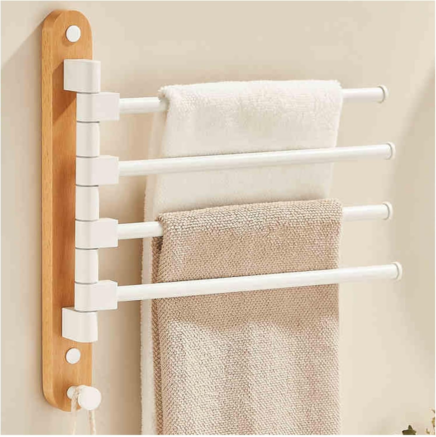 Folding Arm Swivel Towel Rack Bar Rails, Beech Wood Swing Out for Bathroom Kitchen, Bars,Wall Mount Drying Racks for Laundry, Hanger(2Bar)