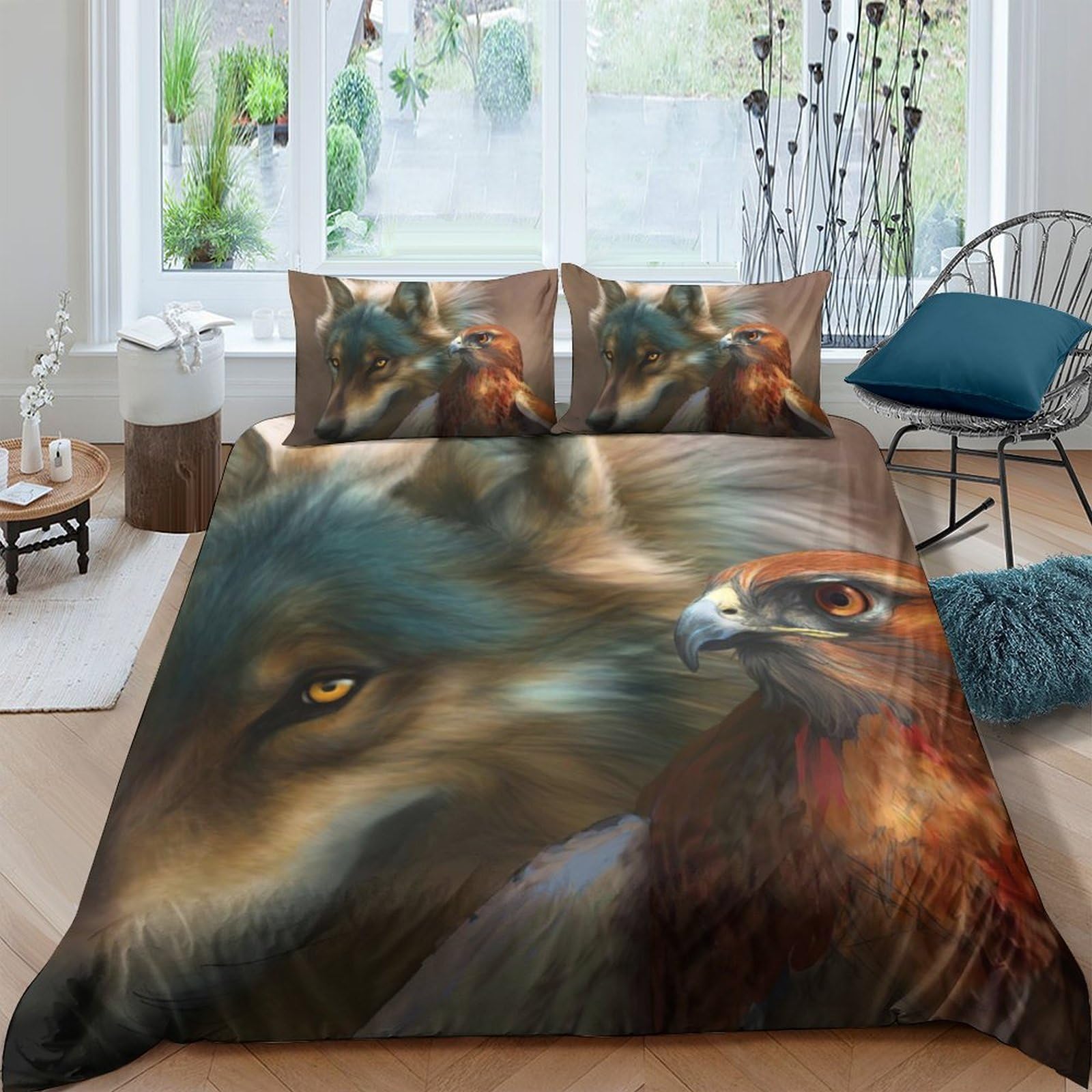 Ctjqhvkz Style-6 3D Printed Wolf Eagle Fitted Sheet Microfiber Soft Decorative Animal Bed Cover For Bedroom Dorm Mattress Protection Single（135X200cm）