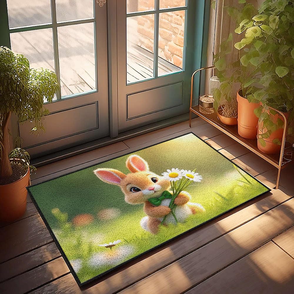 Tapis d'extérieur porte d'entrée lapin | Ambiance champêtre pour votre déco d'automne