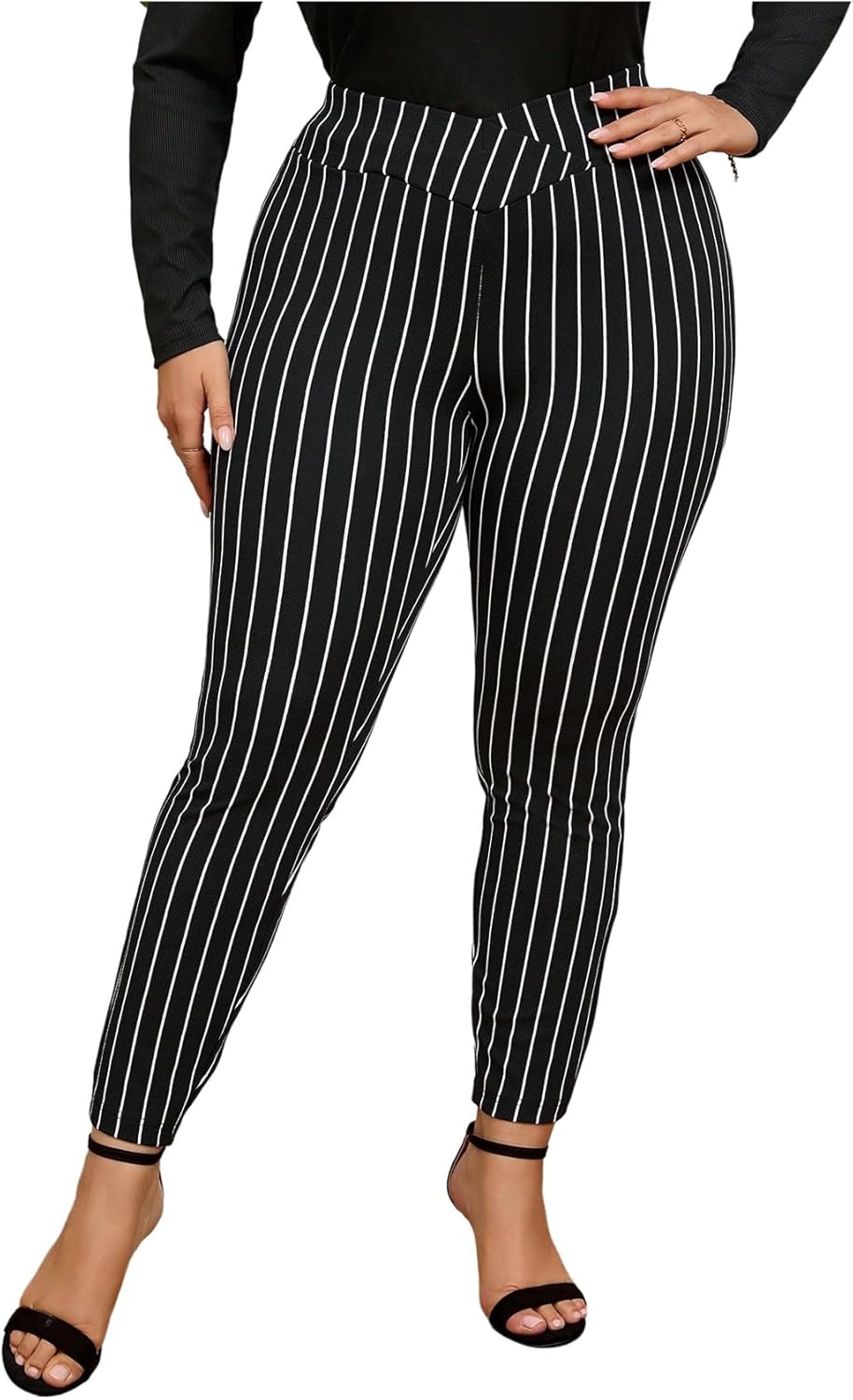 Floerns Women's Plus Size Plaid Pants Leggings Stretchy Elastic Waist Work Skinny Pants