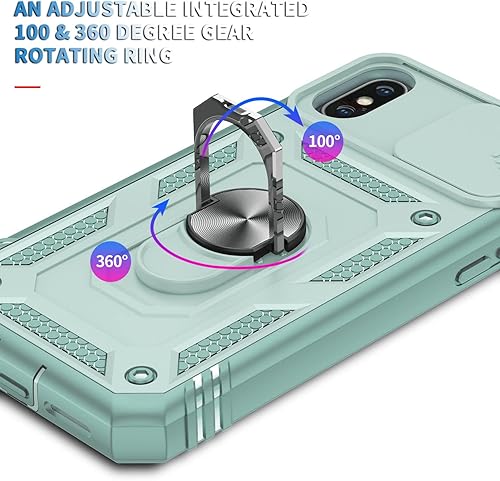 Miniatura 7 de Fetrim Funda para iPhone X, Funda de teléfono con soporte de anillo de rotación para Apple iPhone XXS - Verde